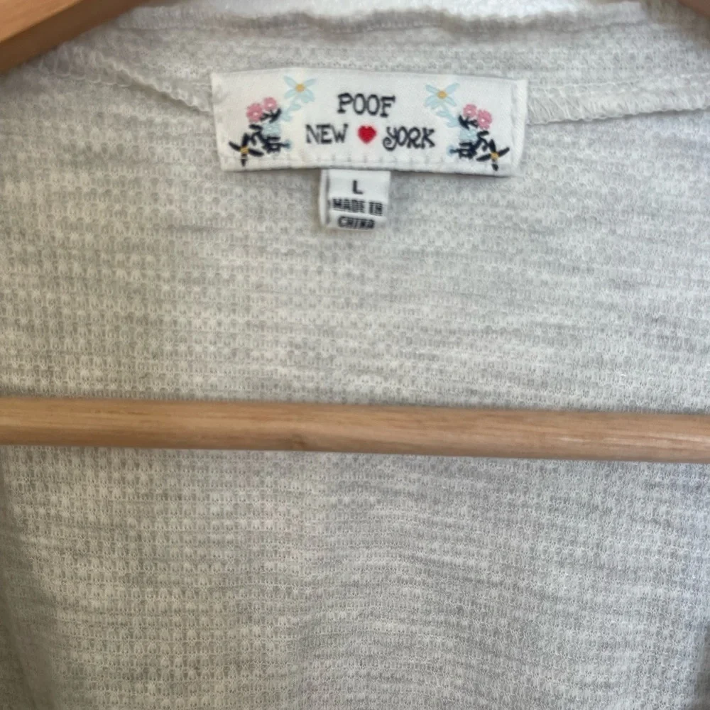 Poof NY Mini Waffle Gray Cropped Tee Shirt - Picture 2 of 5